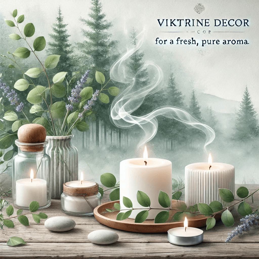 A peaceful watercolor painting of a scene representing 'Natural Scented Candles for a Fresh, Pure Aroma.